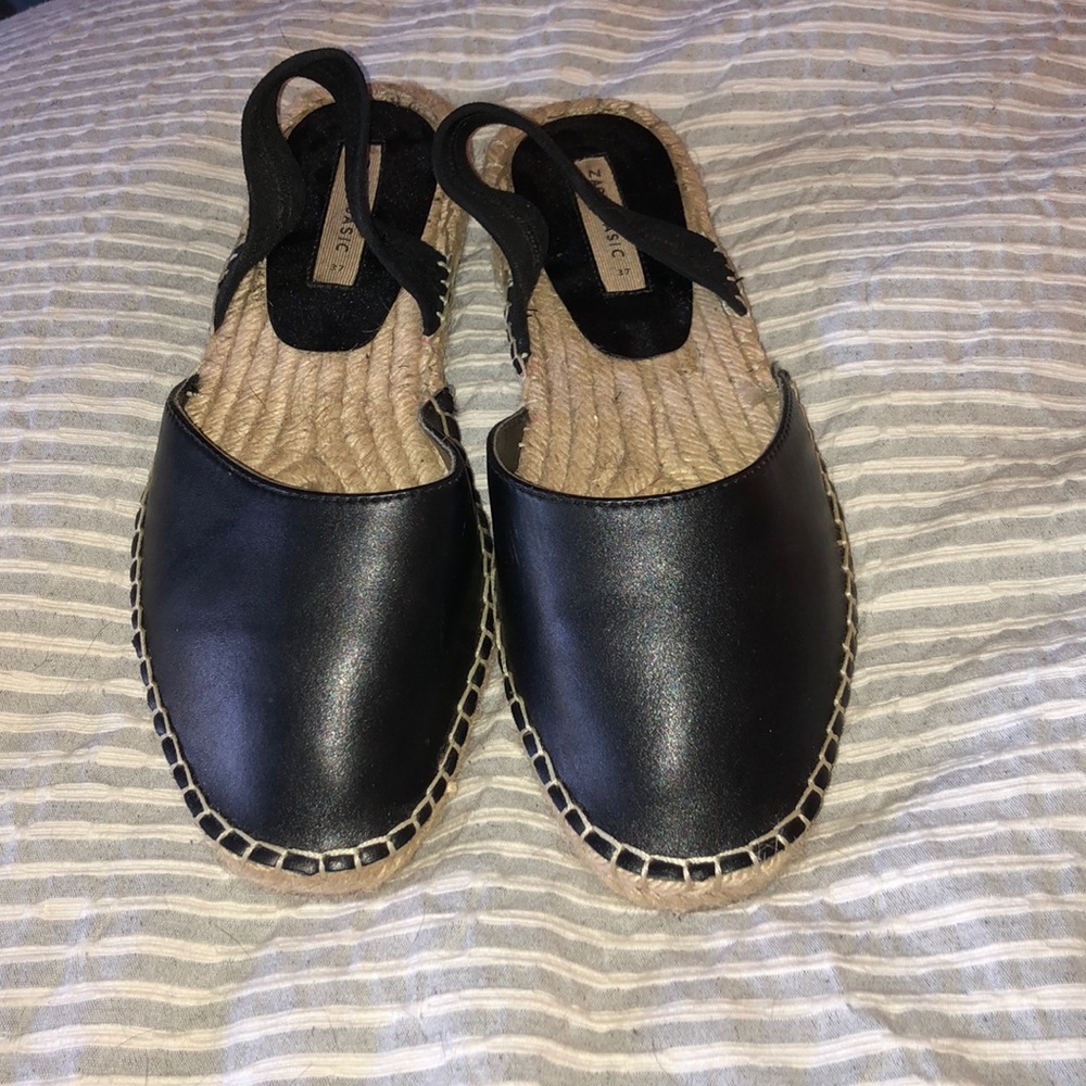 Zara black leather espadrilles